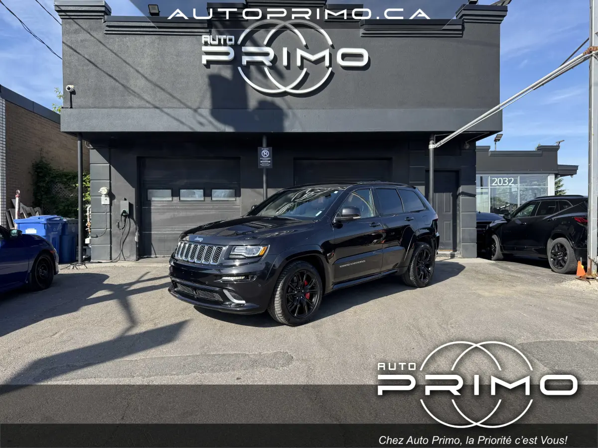 2016 Jeep Grand Cherokee SRT 6.4L V8 HEMI 4WD Automatique avec Sièges en Cuir Toit Ouvrant Panoramique Système de Navigation GPS Carplay Caméra de Recul Démarreur à Distance Bluetooth Mags Hitch chez Auto Primo Laval 2016 Jeep Grand Cherokee SRT 6.4L V8 HEMI 4WD Automatique avec Sièges en Cuir Toit Ouvrant Panoramique Système de Navigation GPS Carplay Caméra de Recul Démarreur à Distance Bluetooth Mags Hitch chez Auto Primo Laval